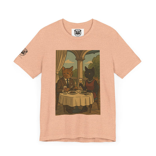 Unisex Dinner Date Cat & Dog Tee - Whimsical Jersey Shirt