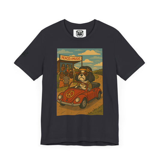 Unisex Retro Dog Peace & Music Tee - Jersey Short Sleeve