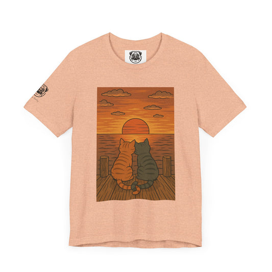 Unisex Romantic Sunset Cat Tee - Jersey Short Sleeve T-Shirt for Pet Lovers