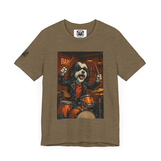 Unisex Rockin' Dog Drummer Tee - Fun, Music-Inspired Short Sleeve Shirt